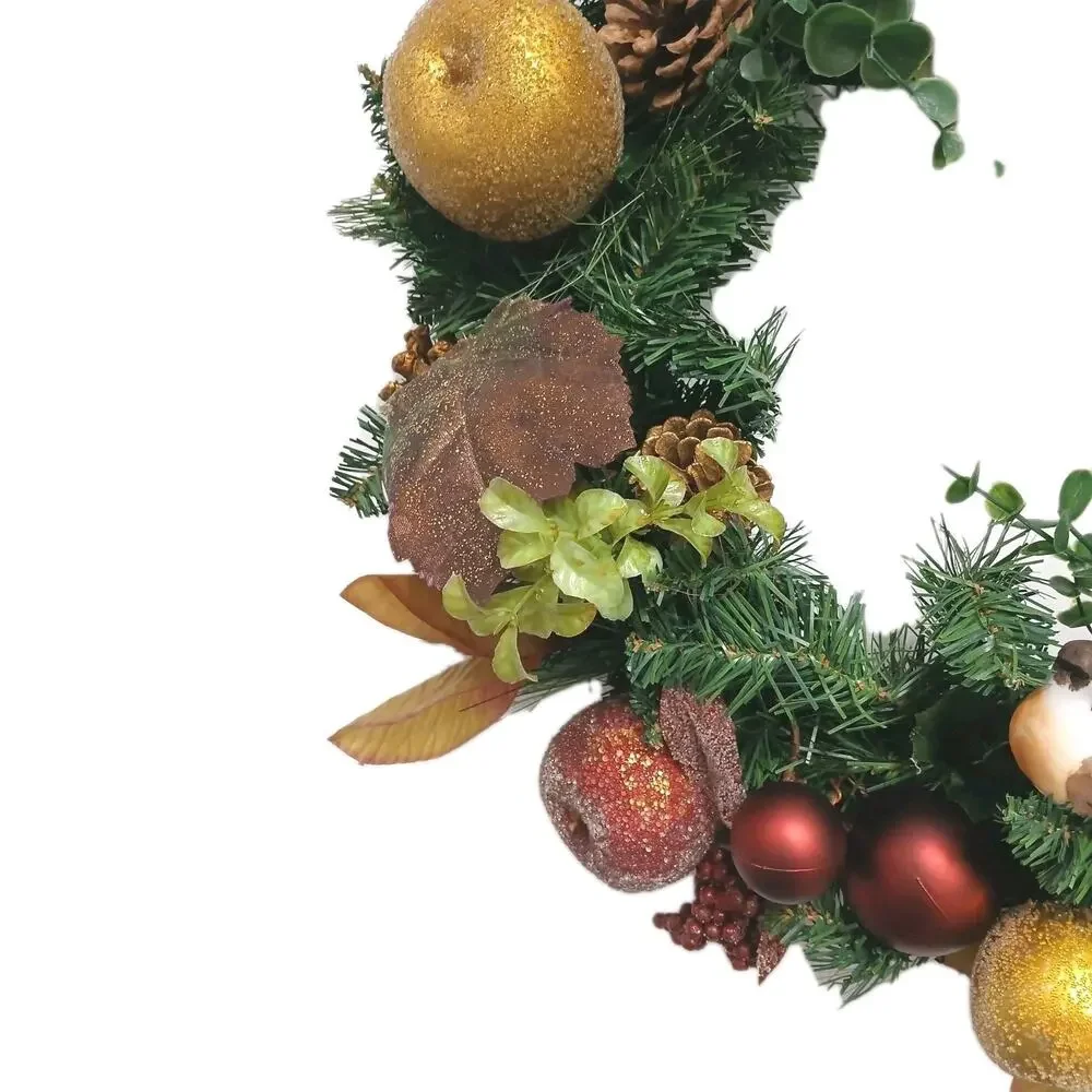 Partridge In Pear Tree Winter Door Wreath Realistic Holiday Crystal Fruit Apple
